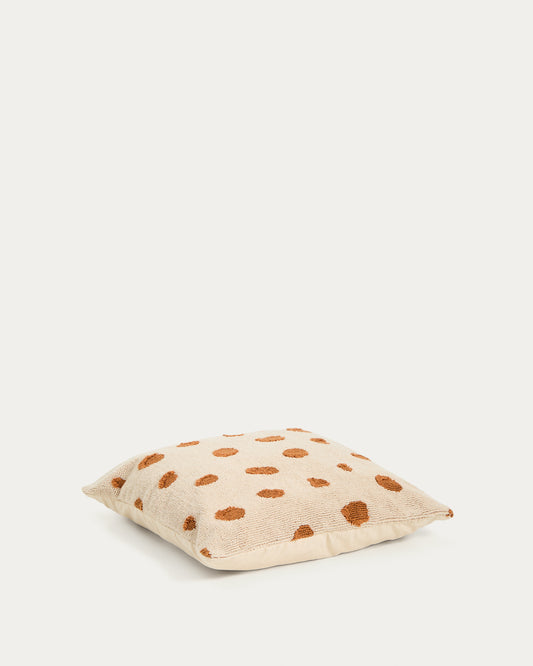 Tandani beige cotton floor cushion cover with orange cheetah design 70 x 70 cm