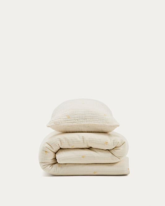 Dorani duvet cover and pillowcase set in double-gauze cotton with embroidery detail for convertible cot