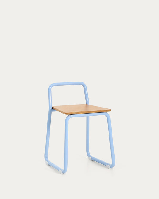 Tinn ash veneer chair with a blue metal structure