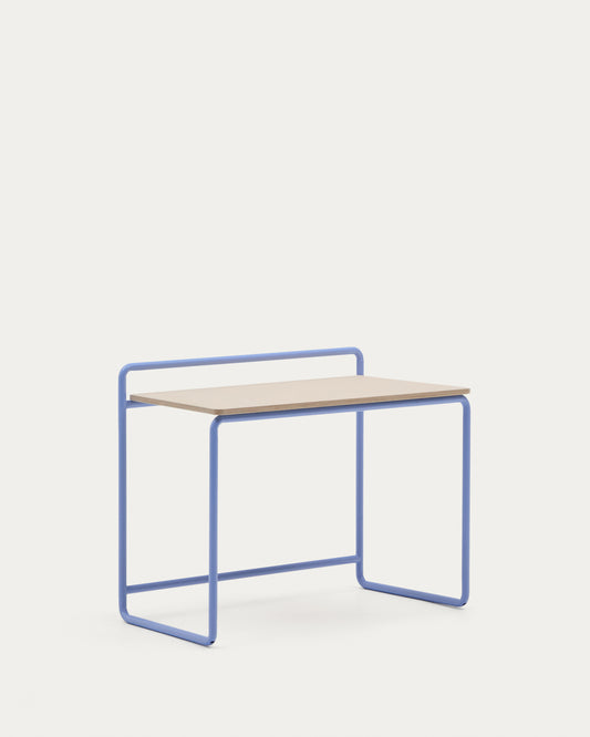 Tinn ash veneer desk with a blue metal structure, 82 x 45 cm