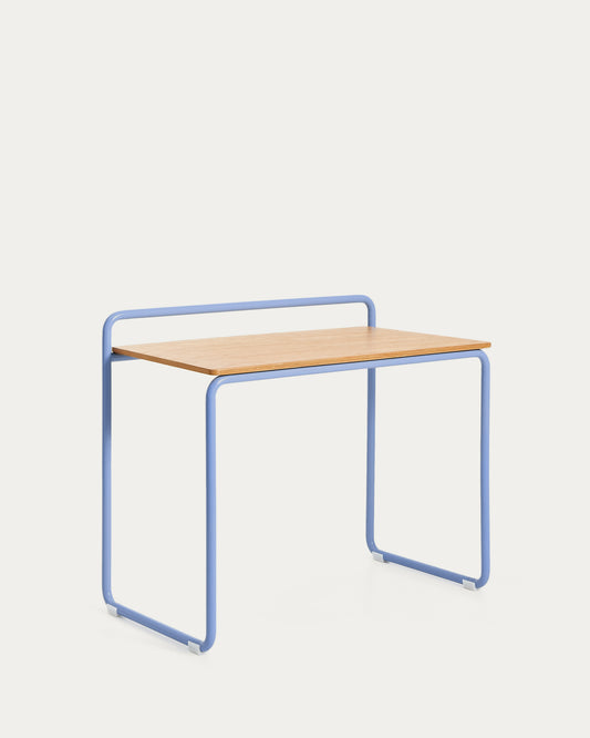 Tinn ash veneer desk with a blue metal structure, 82 x 45 cm