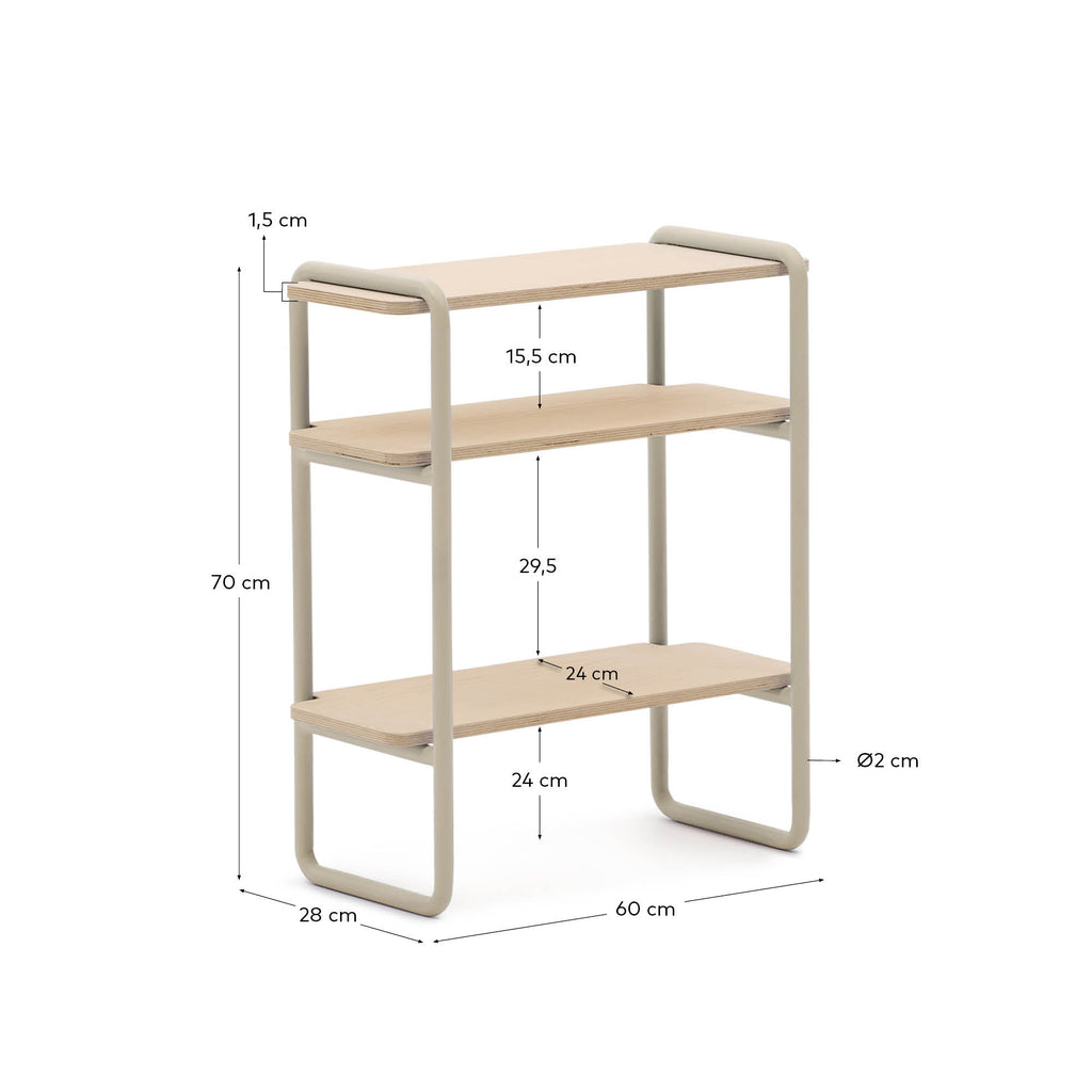 Tinn ash veneer shelf with a beige metal structure, 70 x 60 cm