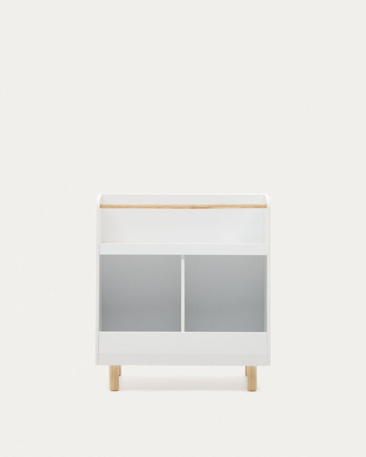 Serwa bookcase in white MDF with solid pine legs and bar