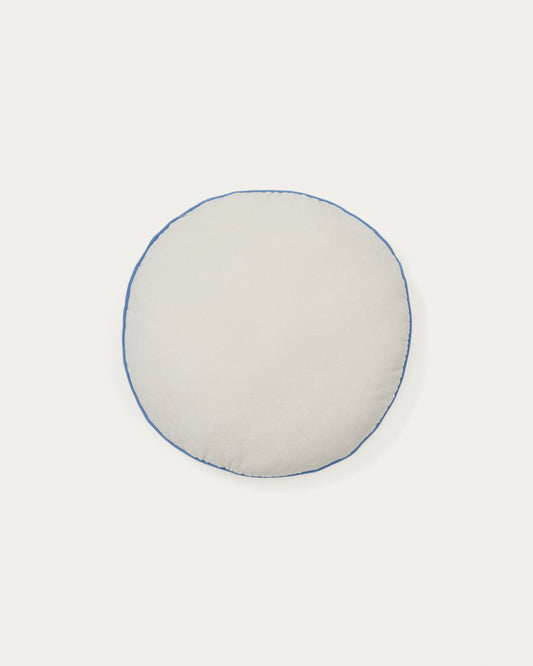 Saya white and blue, round cotton cushion, Ø 40 cm