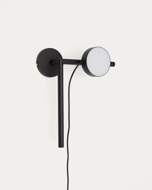 Orey black metal wall-mounted light fixture with multi-position spotlight