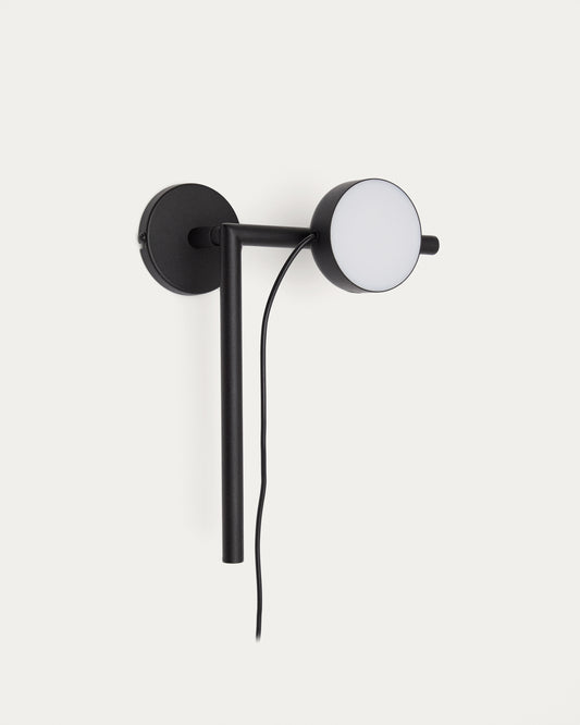 Orey black metal wall-mounted light fixture with multi-position spotlight