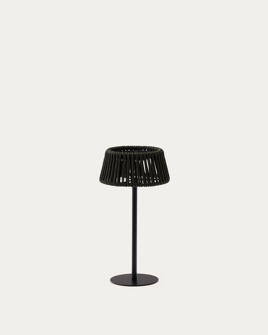 Aldet outdoor solar table lamp in green rope cord