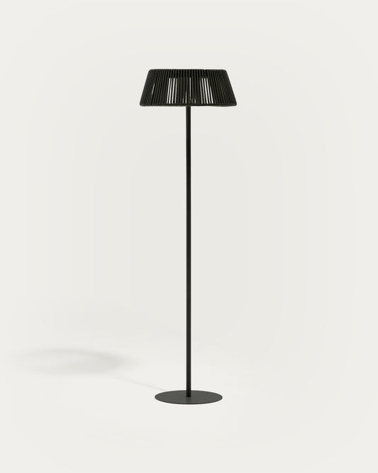 Aldet outdoor solar floor lamp in black and green mottled rope cord with black metal stand Ø46cm