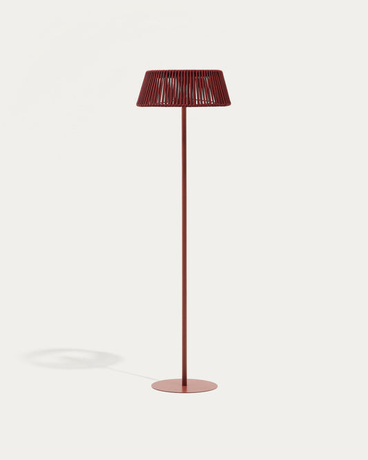Aldet outdoor solar floor lamp in terracotta mottled rope cord with terracotta metal stand Ø46cm