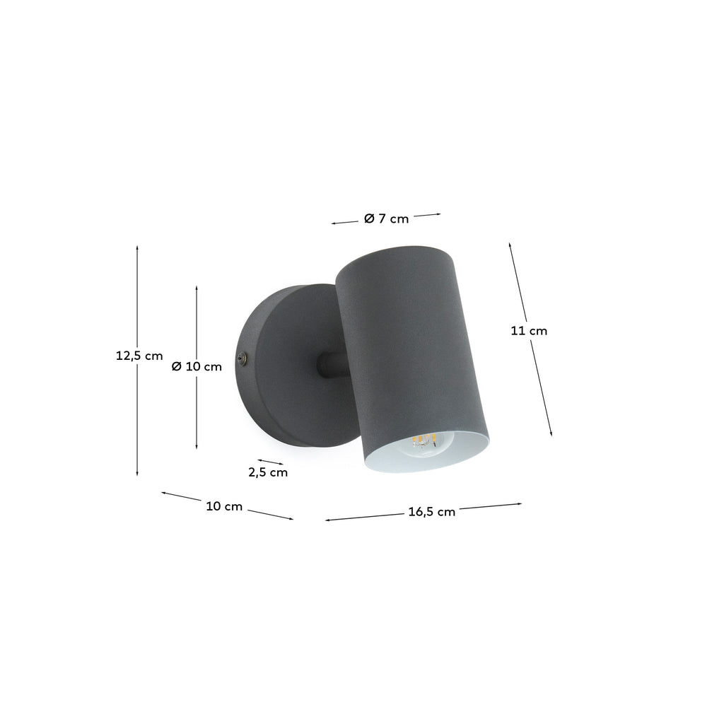 Manie metal wall-mounted light fixture with black cast-iron-effect finish