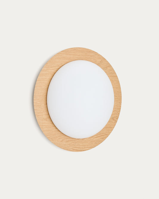 Novae ceiling lamp in light wood-effect brushed steel and frosted glass Ø 40 cm