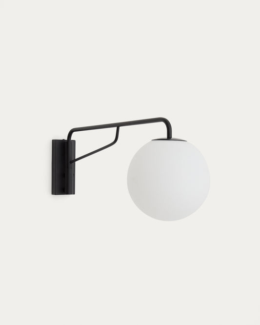 Eilo wall light in black steel with frosted glass globe