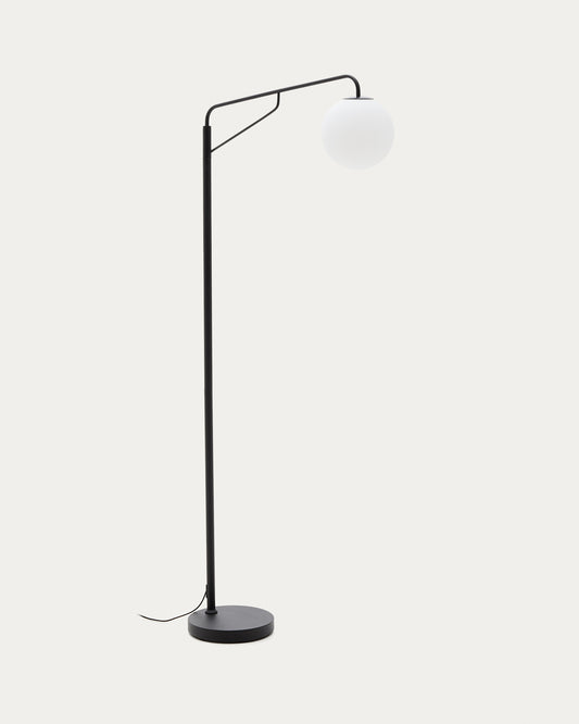 Eilo floor lamp in black steel with frosted glass globe