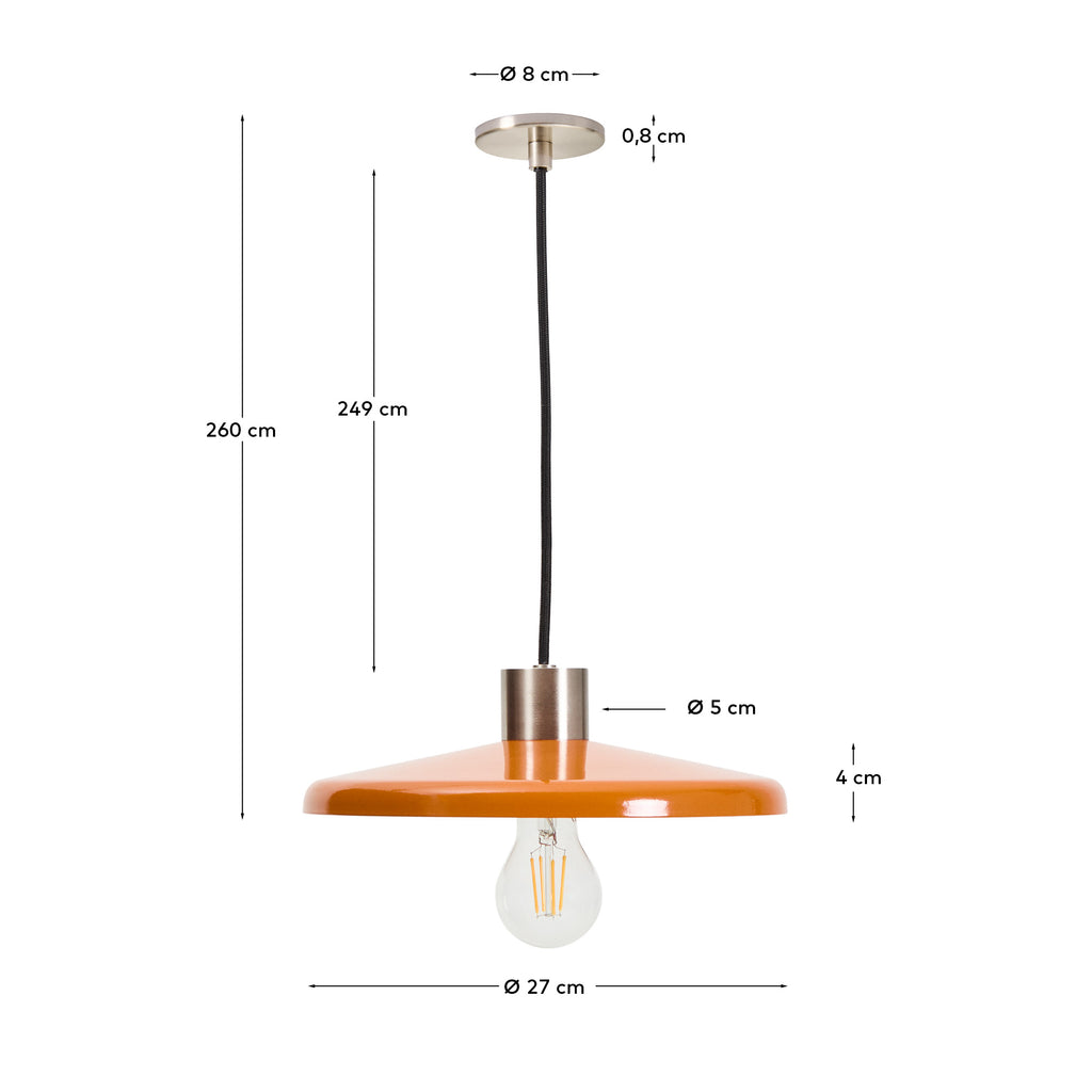 Nuvira ceiling lamp in light grey brushed metal with orange lampshade