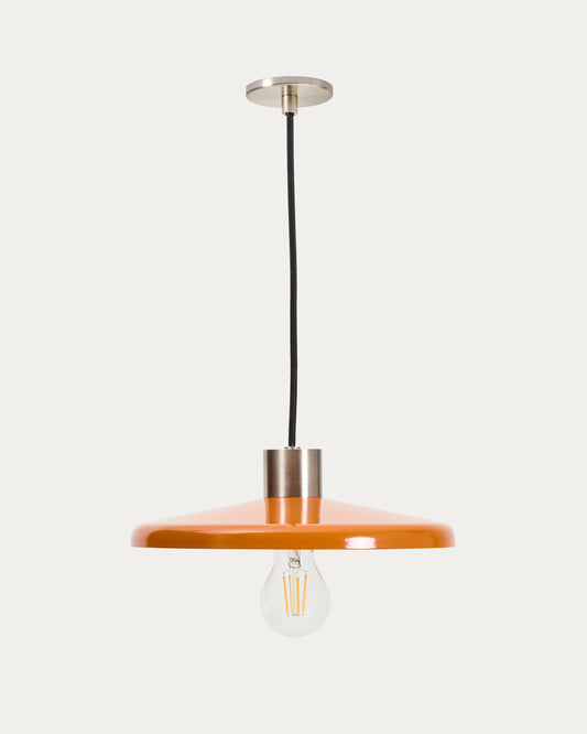 Nuvira ceiling lamp in light grey brushed metal with orange lampshade