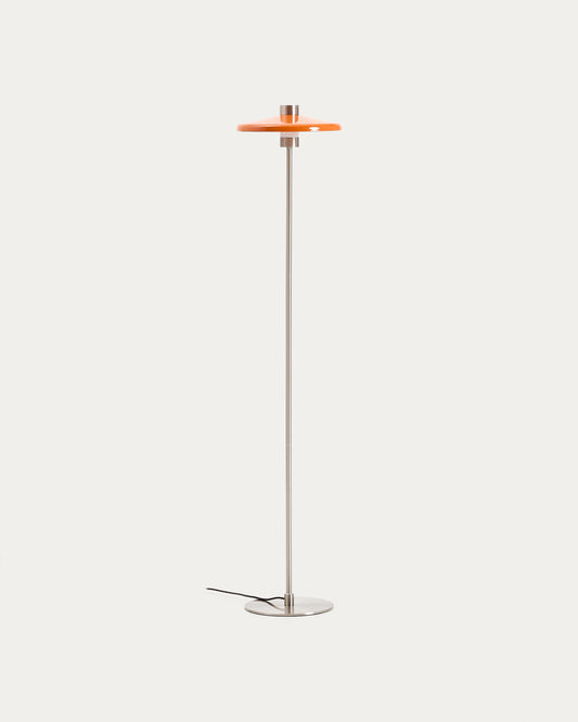 Nuvira floor lamp in light grey brushed metal and orange lampshade
