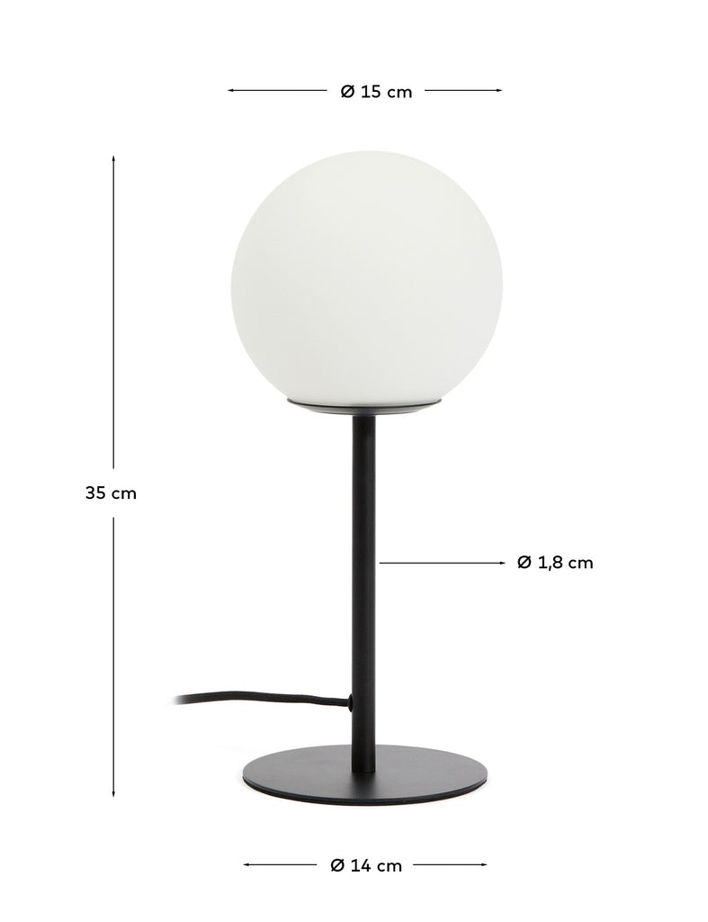 Brisia metal table lamp with black finish and 1 frosted glass ball Ø15cm