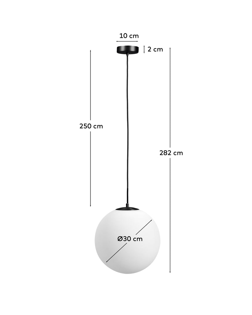 Brisia metal ceiling lamp with black finish and 1 frosted glass ball Ø30cm
