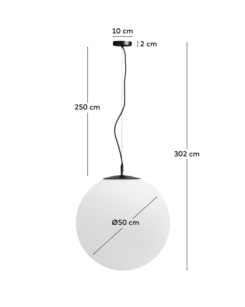 Brisia metal ceiling lamp with black finish and 1 frosted glass ball Ø50cm