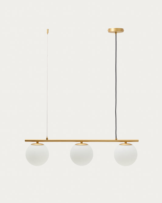 Brisia metal ceiling lamp with brushed brass finish and 3 frosted glass balls Ø15cm
