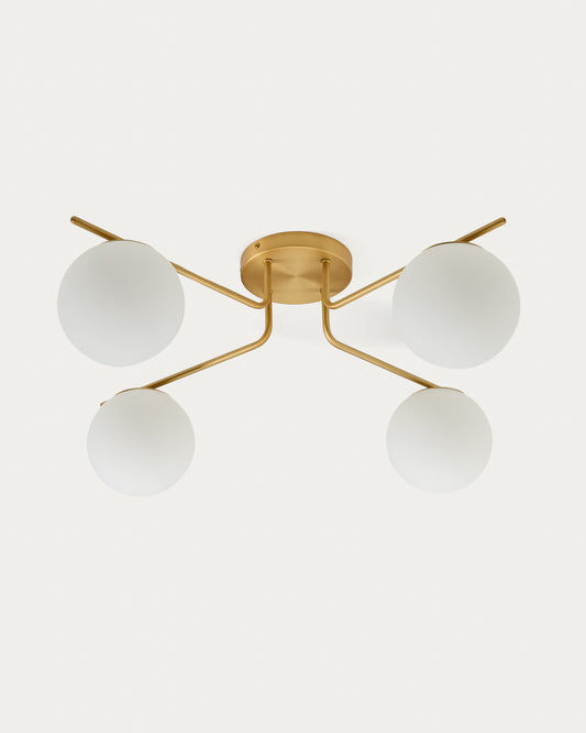 Brisia metal ceiling lamp with brushed brass finish and 4 frosted glass balls Ø15cm