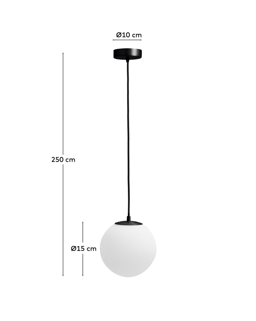 Brisia metal ceiling lamp with black finish and 1 frosted glass ball Ø15cm