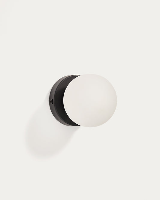 Brisia metal wall lamp with black finish and 1 frosted glass ball Ø8cm