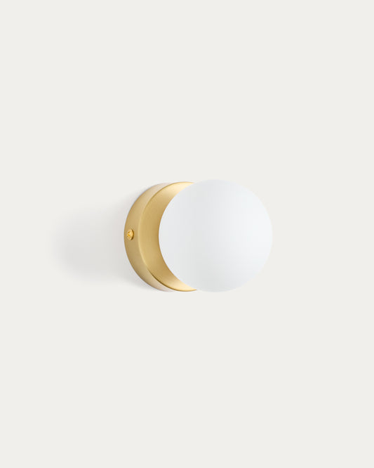 Brisia metal wall lamp with brushed brass finish and 1 frosted glass ball Ø8cm