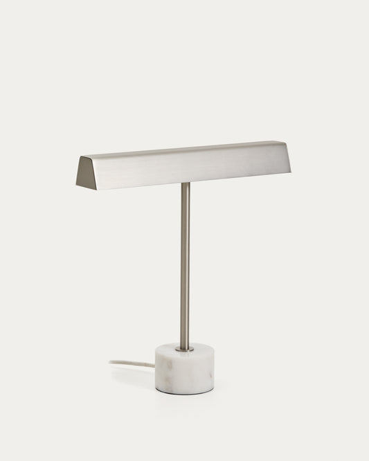Lynor brushed metal table lamp with white marble base