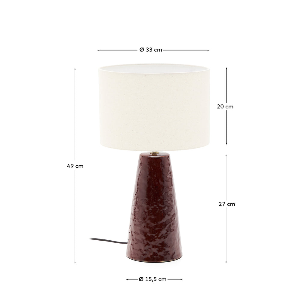 Drava table lamp in burgundy ceramic with cotton shade