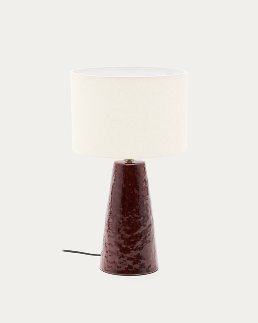 Drava table lamp in burgundy ceramic with cotton shade
