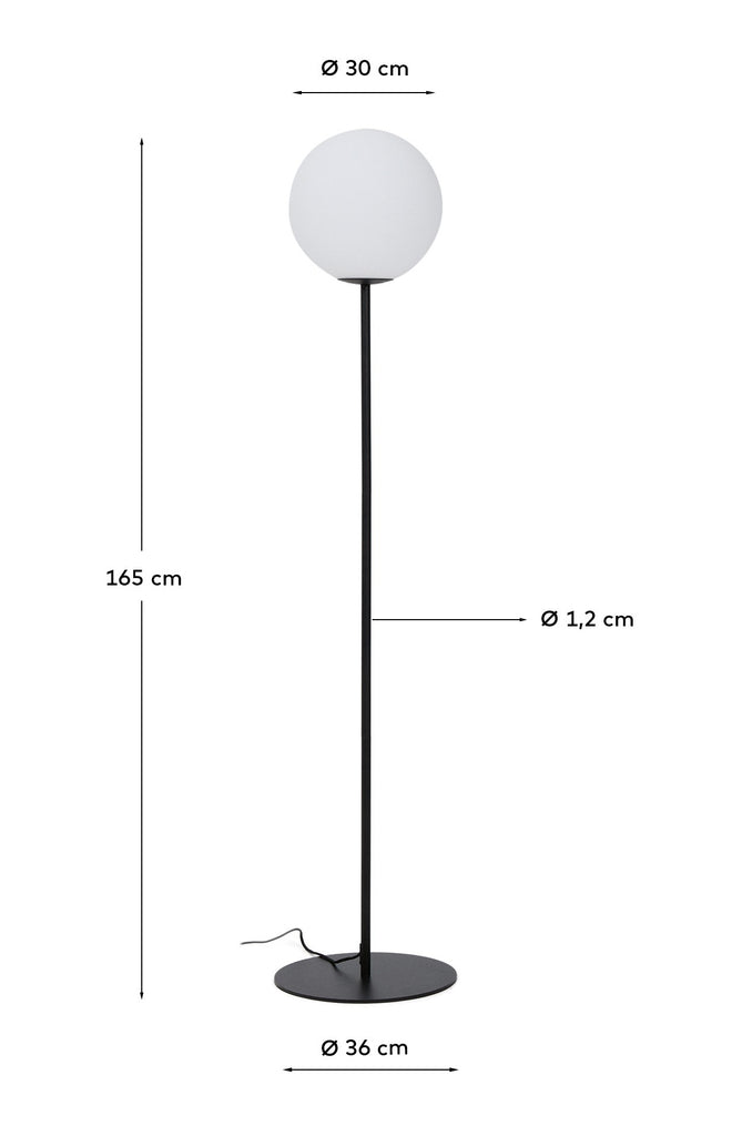 Brisia metal floor lamp with black finish and 1 frosted glass ball Ø30cm