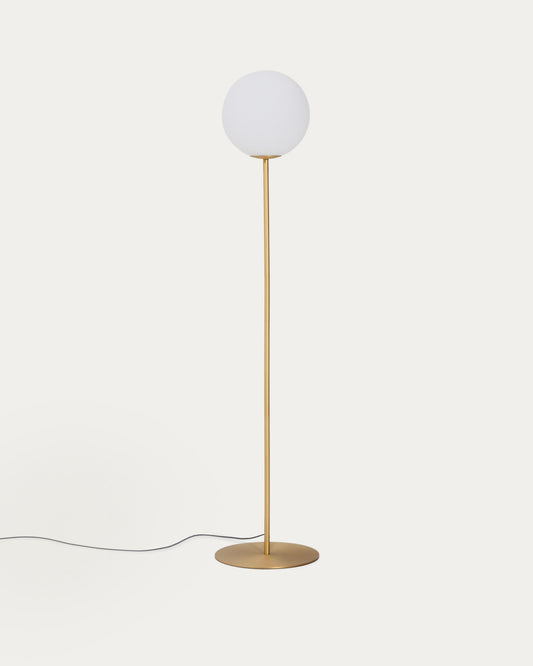 Brisia metal floor lamp with brushed brass finish and 1 frosted glass ball Ø30cm