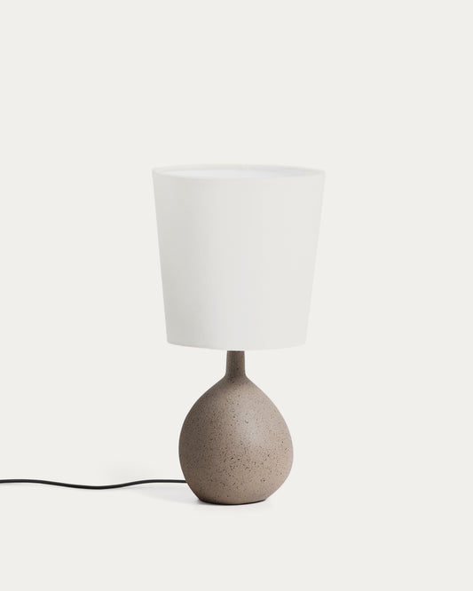 Viona small table lamp with textured stone effect and cotton lampshade