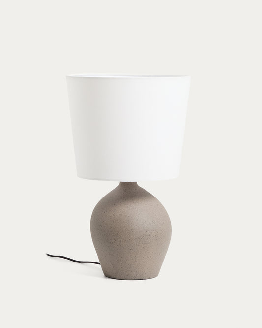 Viona large table lamp with textured stone effect and cotton lampshade