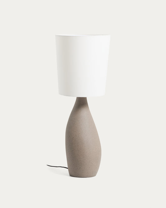 Viona large table lamp with textured stone effect and cotton lampshade