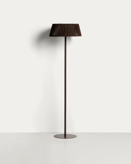 Aldet outdoor solar floor lamp in brown flat rope cord with metal base Ø46cm