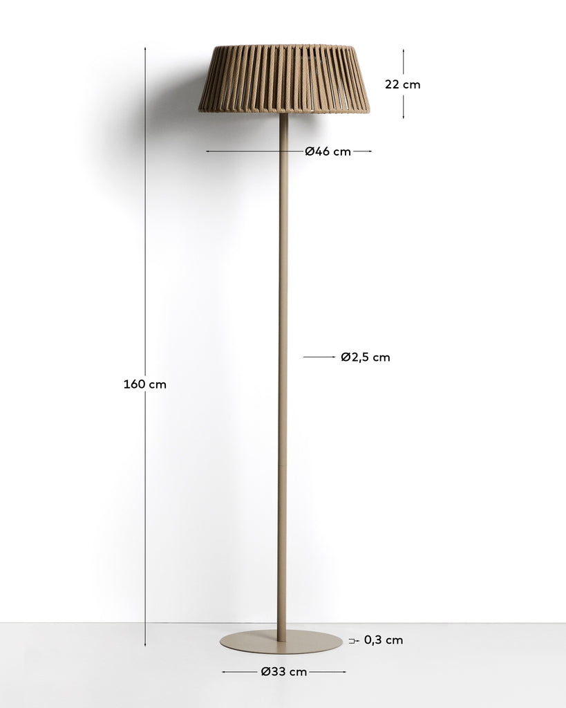 Aldet outdoor solar floor lamp in beige flat rope cord with metal base Ø46cm