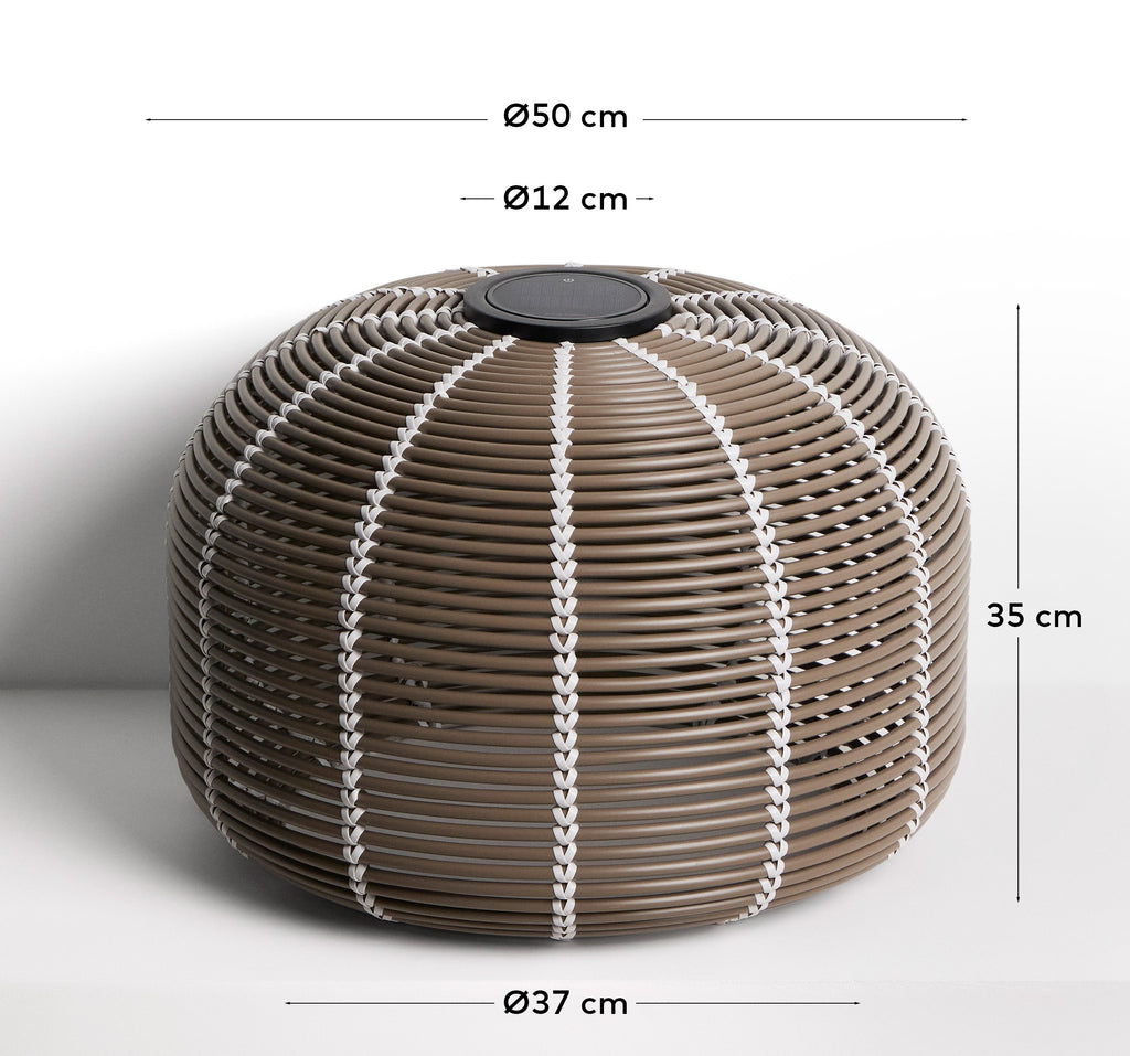 Garoina outdoor solar LED table lamp in taupe synthetic rattan Ø50cm