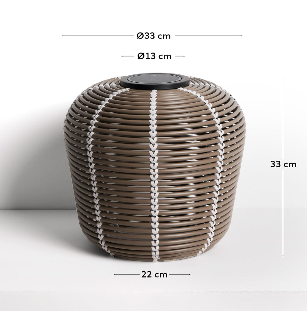 Garoina outdoor solar LED table lamp in taupe synthetic rattan Ø35cm