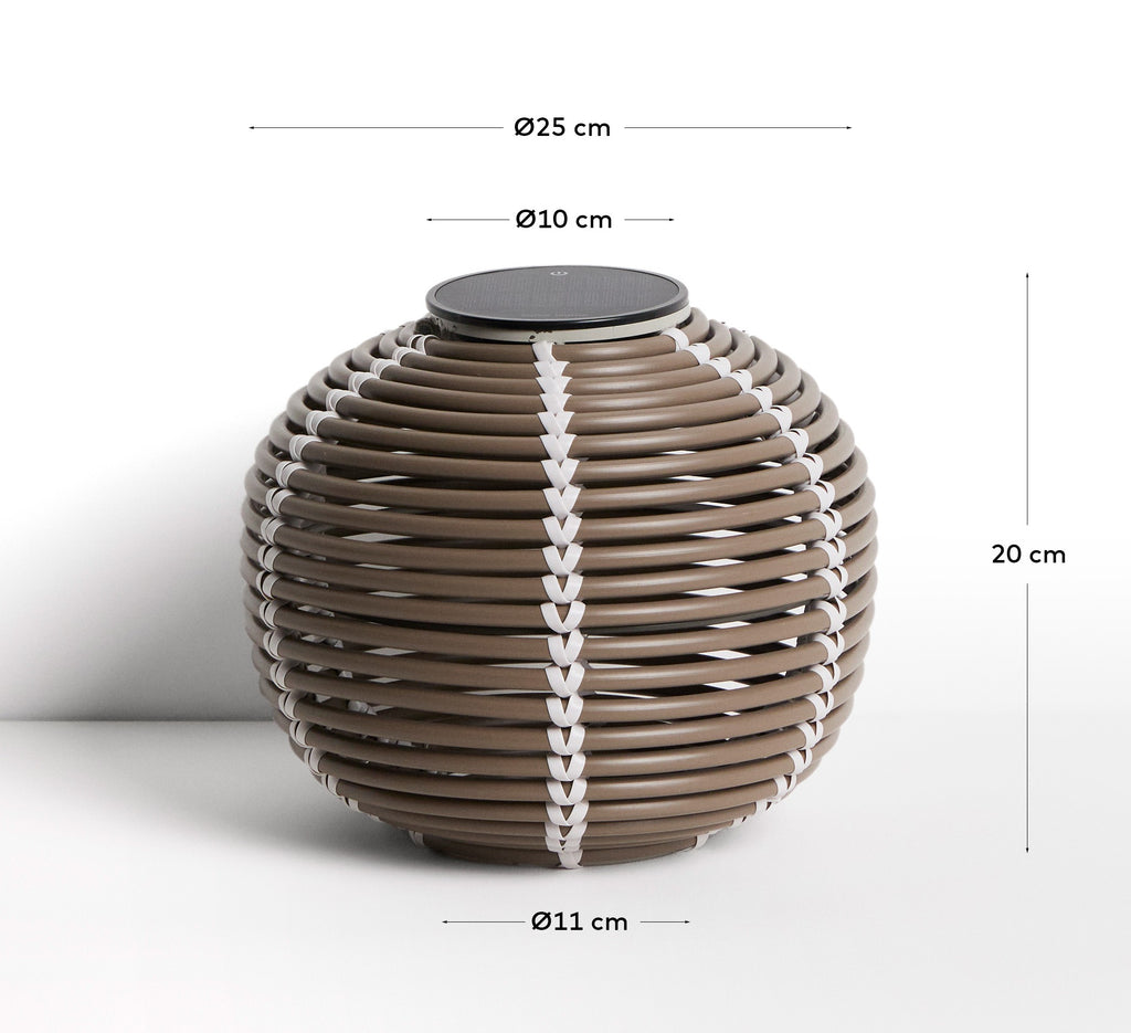 Garoina outdoor solar LED table lamp in taupe synthetic rattan Ø25cm