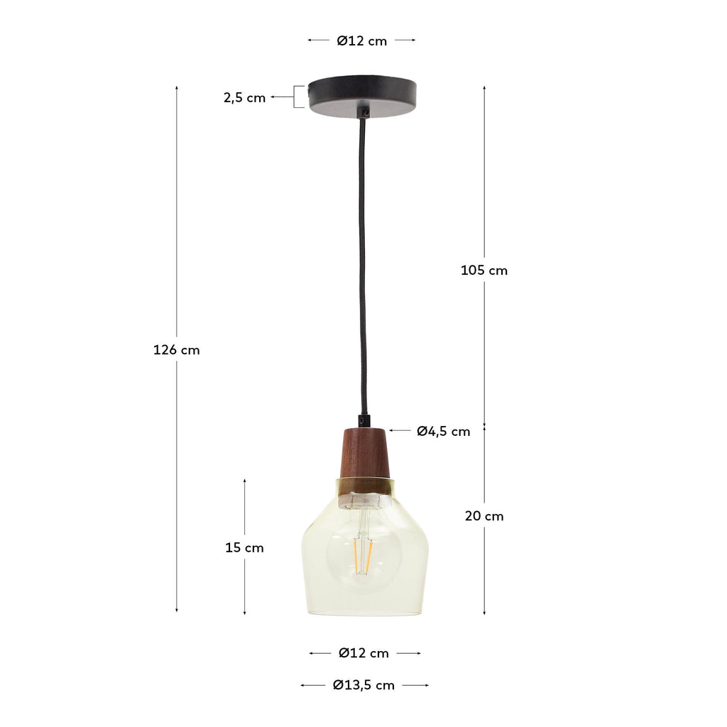 Silex green glass and walnut ceiling lamp, Ø 13 cm