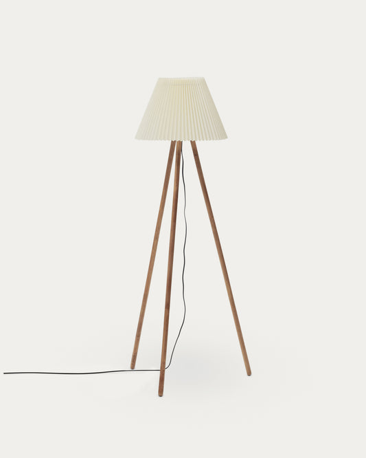 Benicarlo floor lamp in solid rubber wood with a natural, beige finish