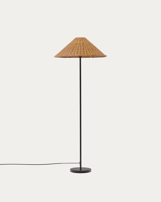 Urania floor lamp in rattan and metal with black painted finished