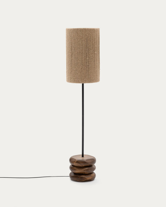 Kor table floor lamp made of jute and acacia wood in a dark finish