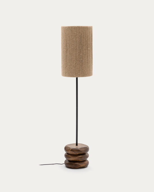 Kor table floor lamp made of jute and acacia wood in a dark finish