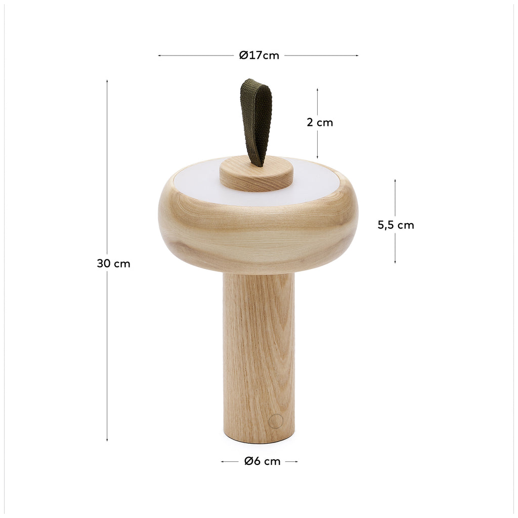 Luba solid ash portable table lamp with green cotton handle