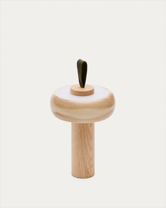 Luba solid ash portable table lamp with green cotton handle