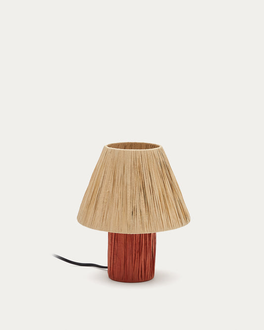 Pulmi table lamp in natural and terracotta raffia
