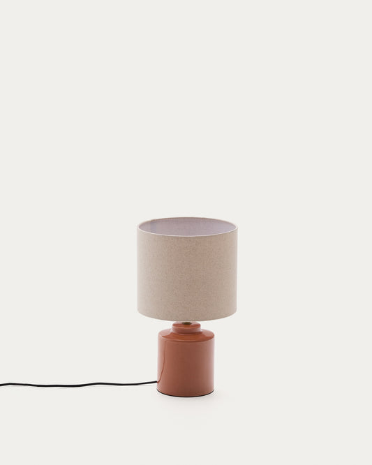 Daeli ceramic table lamp with orange finish and beige cotton